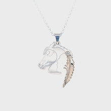 Load and play video in Gallery viewer, Horse Pendant Necklace with Indian Head Silhouette Small - Sterling Silver with 10K Gold and Crystal - Horse Jewelry
