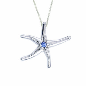 Starfish Pendant Necklace - Sterling Silver with Crystal - Starfish Jewelry