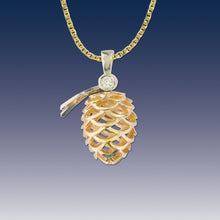 Load image into Gallery viewer, Diamond Pine Cone Pendant Necklace - 14K Gold with Diamond - Nature Jewelry

