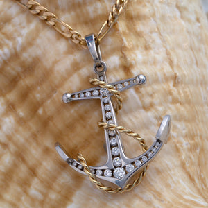 Anchor Pendant Necklace - 14K TT Gold and Diamonds - Nautical Jewelry Ocean Jewelry