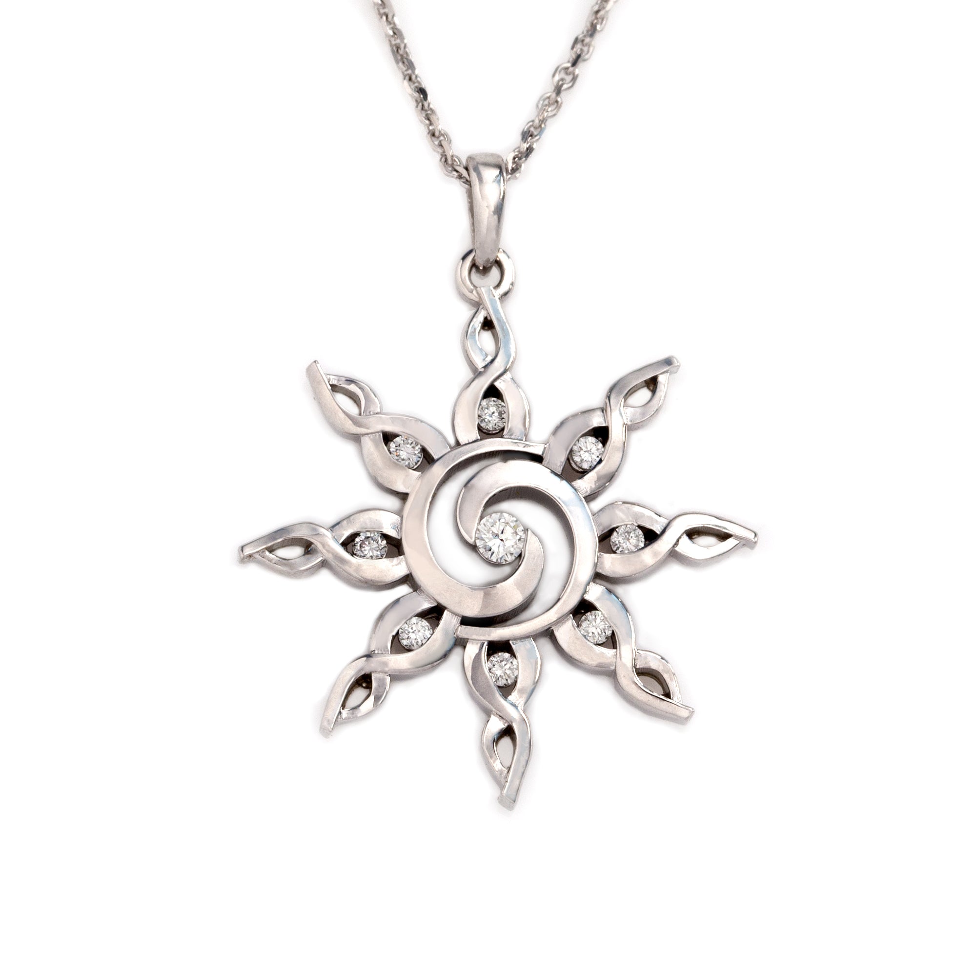 Sun Necklace - Gold and Diamond Spiral Sun Pendant - Sun Jewelry ...