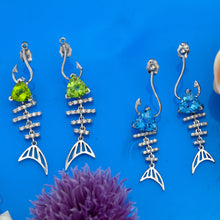 Load image into Gallery viewer, Bone Fish Diamond Earrings with trillion Amethyst stone fish jewelry sea life jewelry
