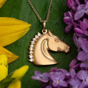 Diamond horse necklace with diamonds 14K Diamond English Horse pendant horse jewelry