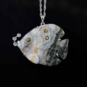 Fish Pendant made in Agate with diamonds Fish Jewelry Agate Fish