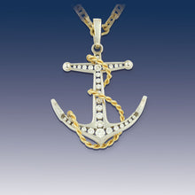 Load image into Gallery viewer, Anchor Pendant Necklace - 14K TT Gold and Diamonds - Nautical Jewelry Ocean Jewelry
