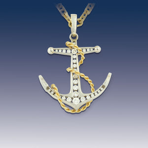 Anchor Pendant Necklace - 14K TT Gold and Diamonds - Nautical Jewelry Ocean Jewelry