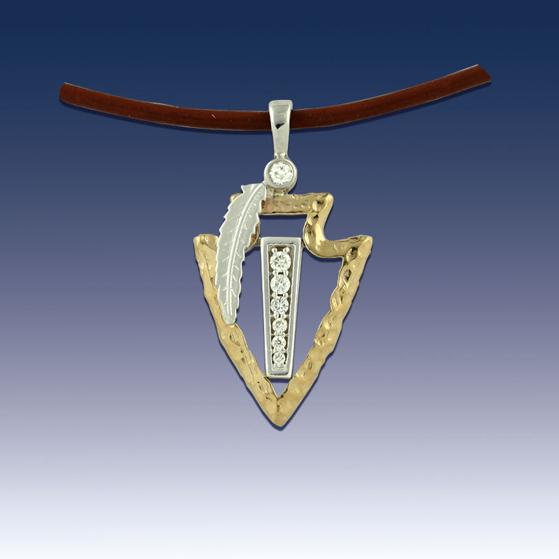 Arrowhead pendant necklace channel diamonds set 14K TT Gold and diamonds