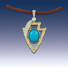 Load image into Gallery viewer, Arrowhead Pendant Necklace with Turquoise 14K TT Gold Diamond - Arrowhead Jewelry Native American Jewelry
