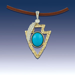 Arrowhead Pendant Necklace with Turquoise 14K TT Gold Diamond - Arrowhead Jewelry Native American Jewelry