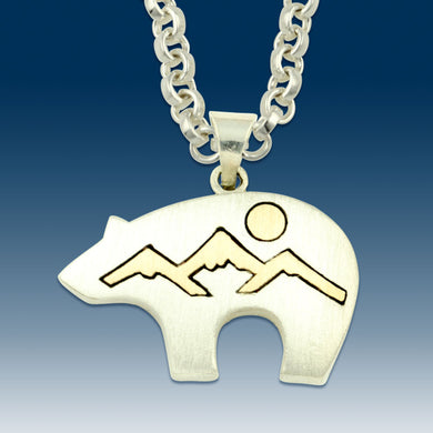 Bear Mountain Pendant Necklace - Sterling Silver 10K YG