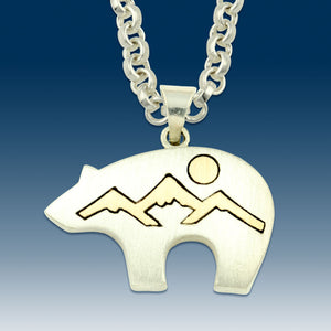 Bear Mountain Necklace - Silver and gold bear fetish necklace –