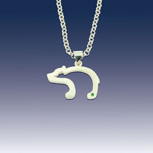 Load image into Gallery viewer, Bear Pendant Necklace - Bear Silhouette Small - Sterling Silver with Tsavorite and chain
