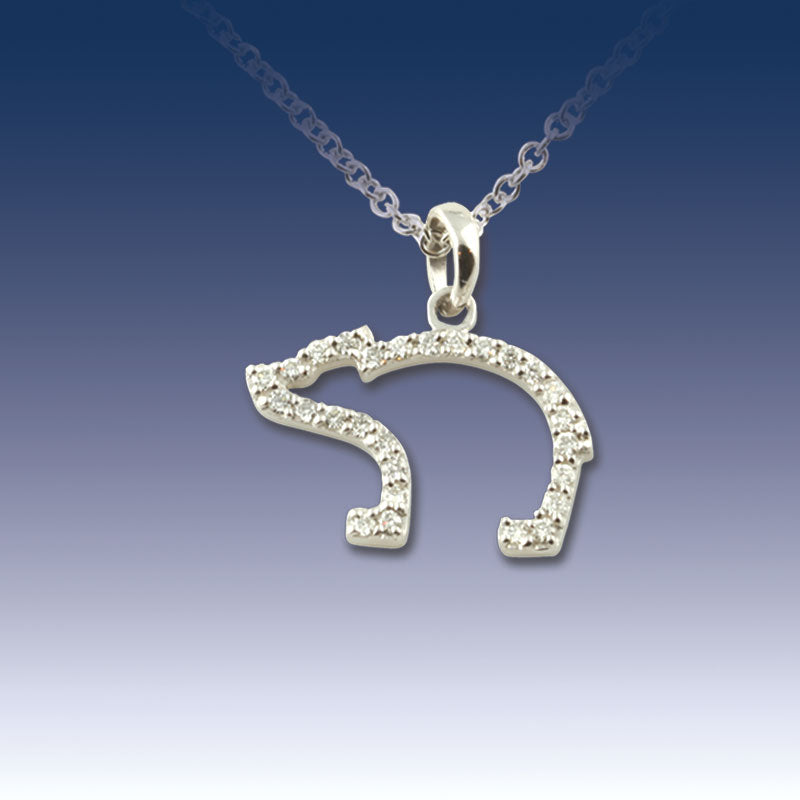 Bear Pendant Necklace - Pave Diamond in 14K WG with chain