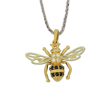 Load image into Gallery viewer, Bee Pendant Necklace 14K TT gold black and white diamonds Bee Jewelry
