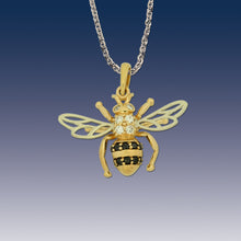 Load image into Gallery viewer, Bee Pendant Necklace 14K TT gold black and white diamonds Bee Jewelry
