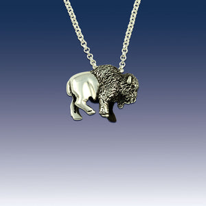 Bison Pendant Necklace - Buffalo Pendant Necklace - Sterling Silver