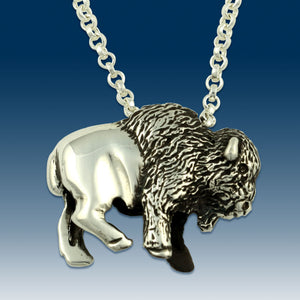 Bison Pendant Necklace - Buffalo Pendant Necklace - Sterling Silver