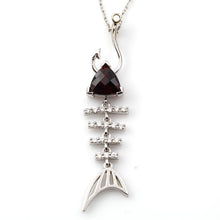 Load image into Gallery viewer, Bone Fish Necklace with Trillion Red Garnet and Diamonds - Fish Necklace Fish Jewelry
