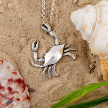 Load image into Gallery viewer, Crab Pendant Necklace - Sterling Silver - crab jewelry beach jewelry
