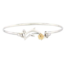 Load image into Gallery viewer, Dolphin Bracelet with Hibiscus - Sterling Silver 10K YG
