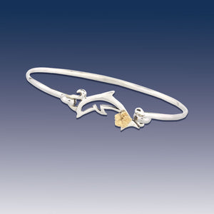 Dolphin Bracelet with Hibiscus - Sterling Silver 10K YG