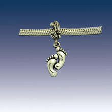 Load image into Gallery viewer, Feet charm bead - barefoot charm on coral spacer Sterling Silver
