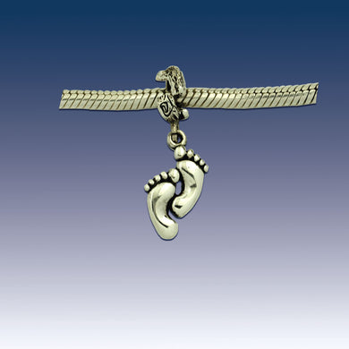 Feet charm bead - barefoot charm on coral spacer Sterling Silver