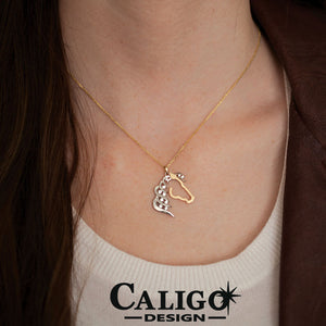 Horse Necklace - Silhouette Horse - 14K TT white and yellow gold with diamonds - Horse Jewelry - Nature Inspired Jewelry