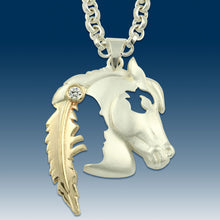 Load image into Gallery viewer, Horse Pendant Necklace with Indian Head Silhouette with 10K YG and Crystal
