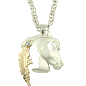 Horse Pendant Necklace - Horse Head - Sterling Silver 10K Yellow gold - Native American Jewelry Horse Jewelry Indian Horse Head
