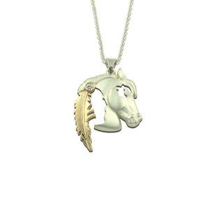 Horse Pendant Necklace - Horse Head Small - Sterling Silver 10K Yellow gold - Native American Jewelry Horse Jewelry Indian Horse Head