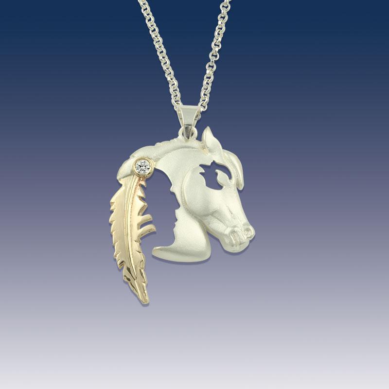 Horse Pendant Necklace - Horse Head Small - Sterling Silver 10K Yellow gold - Native American Jewelry Horse Jewelry Indian Horse Head
