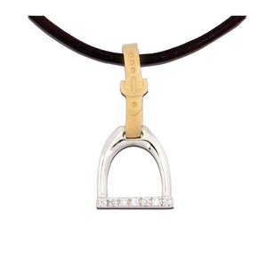 Horse Stirrup Pendant - English Stirrups and Leathers - 14K TT gold with diamonds