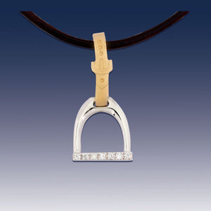 Horse Stirrup Pendant - English Stirrups and Leathers - 14K TT gold with diamonds