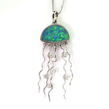 Load image into Gallery viewer, jelly fish necklace opal jelly fish with diamonds jelly fish jewelry sea life jewelry
