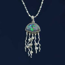 Load image into Gallery viewer, jelly fish necklace opal jelly fish with diamonds jelly fish jewelry sea life jewelry
