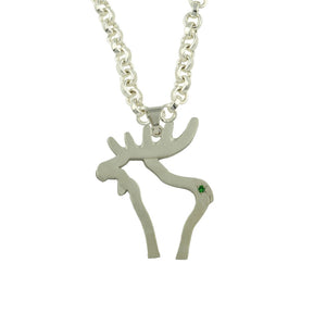 Moose Pendant Necklace - Moose silhouette necklace Sterling silver Tsavorite garnet  moose jewelry moose necklace wild life necklace