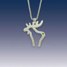 Load image into Gallery viewer, moose pendant necklace - Silhouette Moose Small - Sterling Silver Tsavorite garnet
