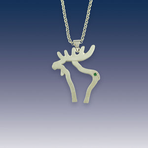 moose pendant necklace - Silhouette Moose Small - Sterling Silver Tsavorite garnet