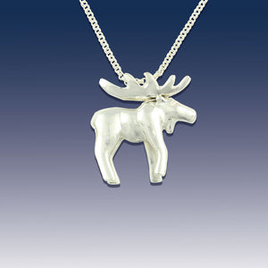 Moose Pendant Necklace - Sterling Silver