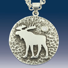 Load image into Gallery viewer, Moose Pendant Necklace - Moose Disk -  Sterling Silver Crystal
