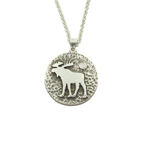Moose Pendant Necklace - Moose disk necklace Sterling silver moose jewelry moose necklace wild life necklace