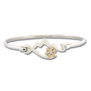 Mountain Bracelet with Snowflake - Wire Bracelet - Sterling Silver 10K YG Diamond