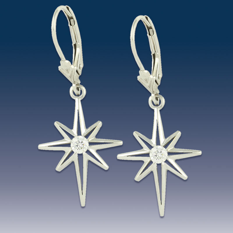 North Star Earrings - 14K WG Diamonds