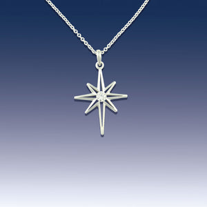 North Star Pendant Necklace - 14K White Gold with Diamond