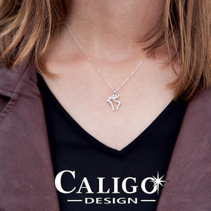 Moose necklace - diamond moose necklace - 14K white gold with pave diamonds - moose jewelry wild life jewelry