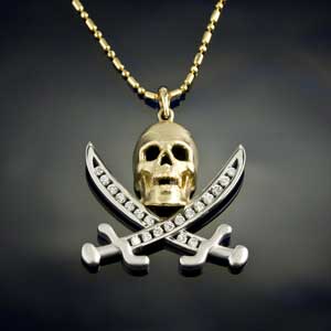 pirate necklace captain jack pendant pirate jewelry 14K gold diamonds nautical jewelr