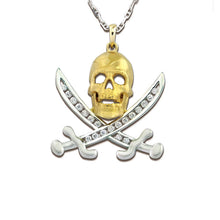 Load image into Gallery viewer, pirate necklace 14K gold diamonds captain jack pirate Pendant pirate jewelry nautical jewelry
