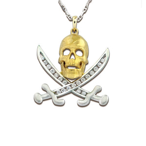 pirate necklace 14K gold diamonds captain jack pirate Pendant pirate jewelry nautical jewelry