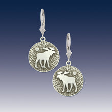 Load image into Gallery viewer, silver moose disk earrings leverbacks moose jewelry
